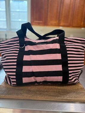 Victoria's Secret Pink & Black Striped Weekend Tote